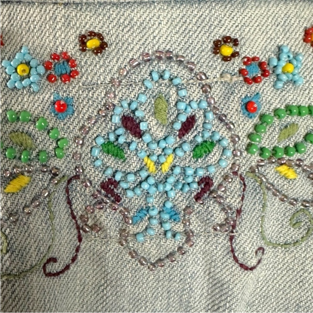 Vintage Y2K Old Navy Bohemian Beaded Denim Jean Jacket Women’s XXL Light Wash - Picture 4 of 15